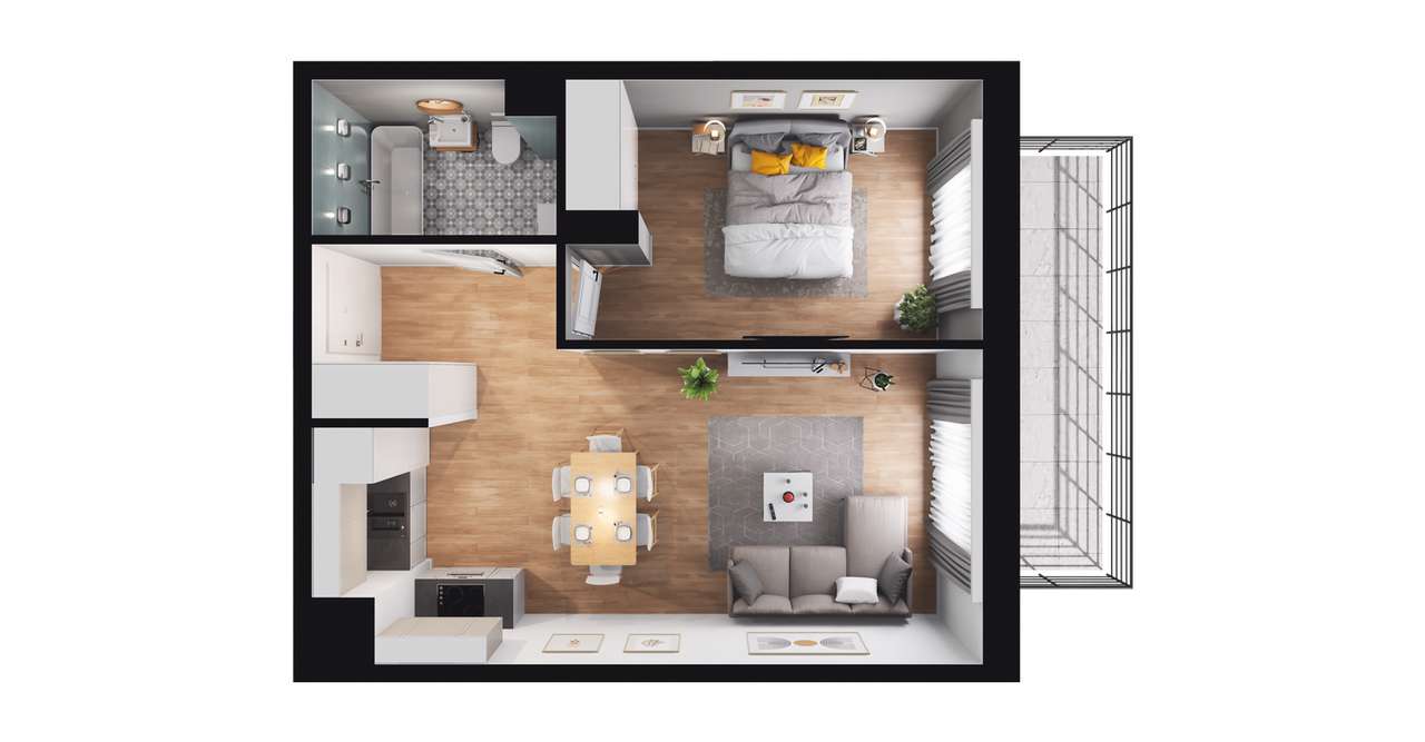2-pokojowe mieszkanie 43m2 + balkon - Pełny obrazek: 2/23