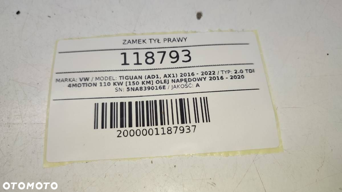 ZAMEK TYŁ PRAWY DRZWI VW TIGUAN II TARRACO 5NA839016E EUROPA - 8