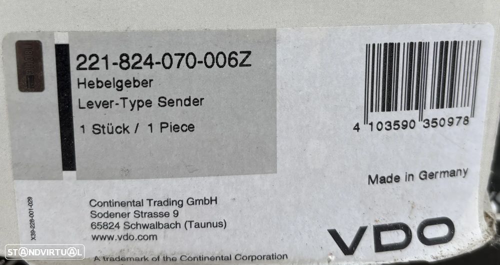 VDO 221-824-070-006Z Sensor, nível de combustível Diesel, sem bomba - 1