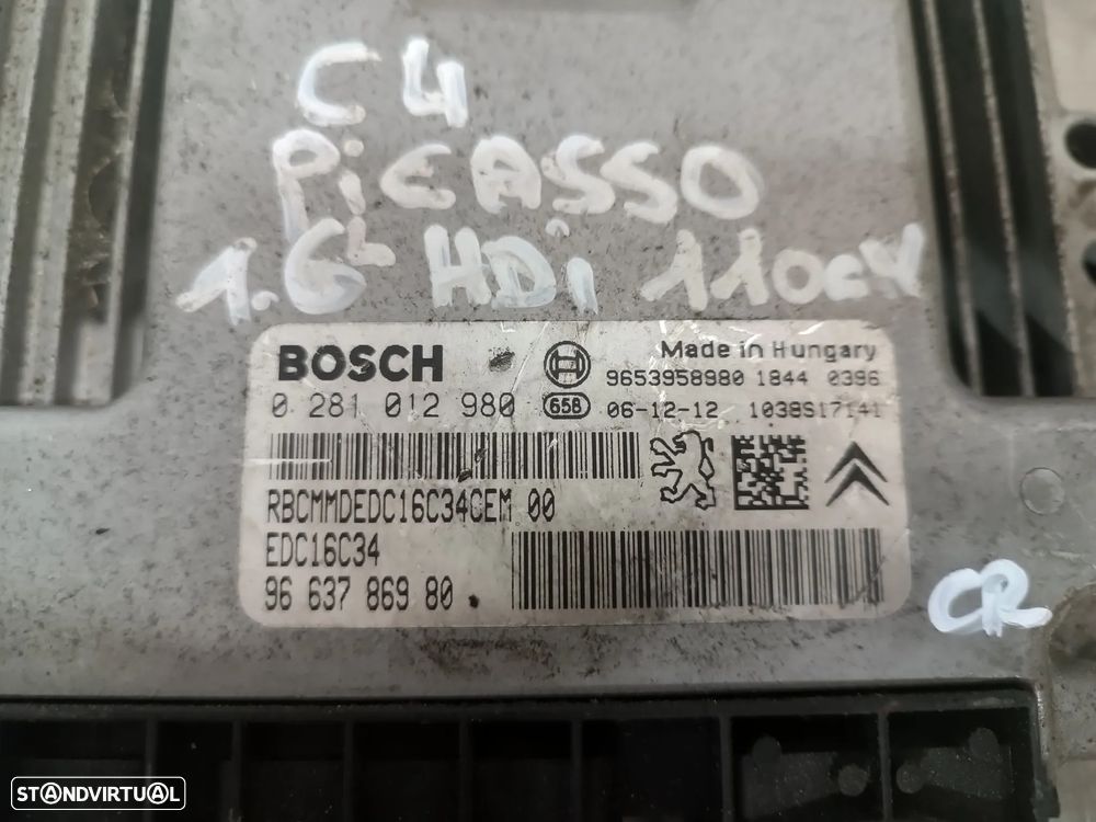 UNIDADE / CENTRALINA DO MOTOR CITROEN C4 PICASSO 1.6HDI REF. 0281012980 9663786980 - 2