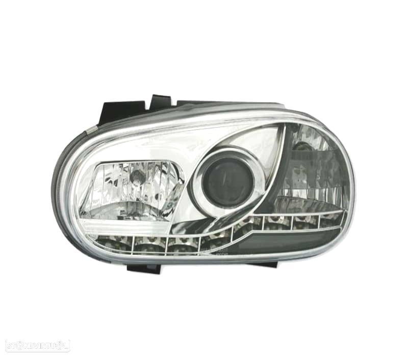 FARÓIS FERNTE LUZ DIURNA LED GOLF 4 FUNDO CROMADO - 2