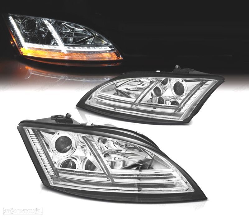 FARÓIS XENON COM LUZ DIURNA LED DINAMICOS AUDI TT 8J 06-10 FUNDO CROMADO - 1
