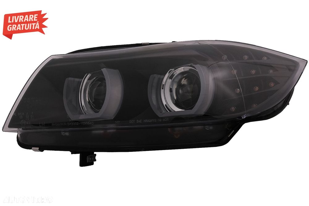 Faruri Xenon 3D Angel Eyes LED DRL BMW Seria 3 E90 E91 (2008-2011) Negru- livrare gratuita - 15
