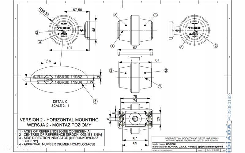 LAMPA KIERUNKOWSKAZU OLD SCHOOL KRÓTKA LED POMARAŃCZOWY 12/24V UNIWERSALNY - 2