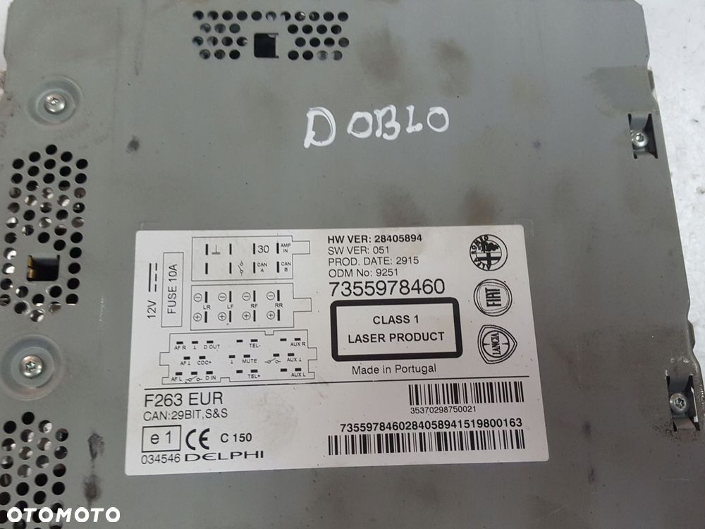 FIAT DOBLO 2 II LIFT 15-22r RADIO CD RADIOODTWARZACZ 7355978460 - 3