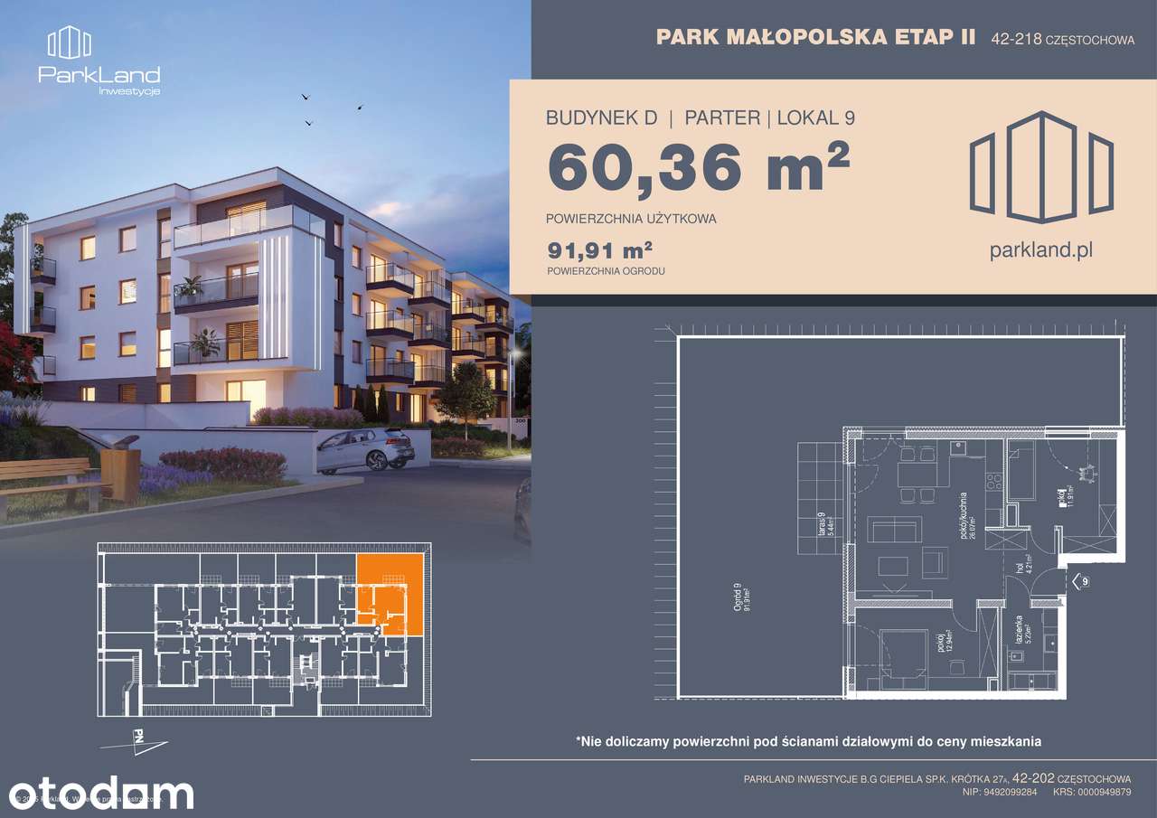 Park Małopolska Etap II - Zachodnie światło. Prywatny ogród. 3 pokoje.