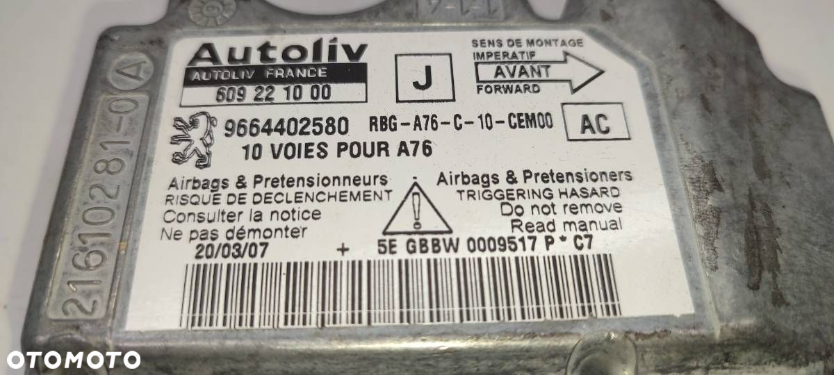 MODUŁ STEROWNIK AIRBAG PODUSZEK POWIETRZNYCH PEUGEOT 207 CC 9664402580 - 3