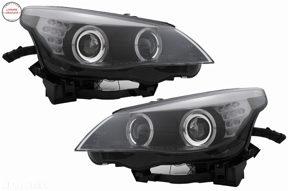 Faruri LED Angel Eyes BMW Seria 5 E60 E61 (2003-2007) LCI Design Negru- livrare gratuita - 13