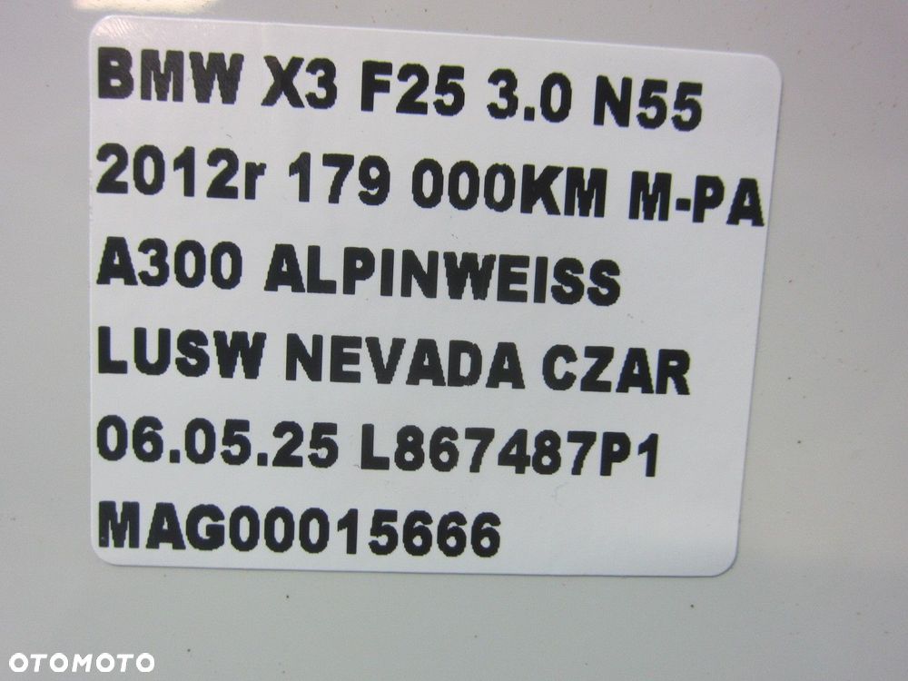 BMW X3 F25 DRZWI LEWE TYLNE TYŁ BIAŁE A300 ALPINWEISS MPAKIET 7238695 - 12