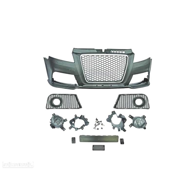 PARA-CHOQUES FRONTAL AUDI A3 8P 08-12 LOOK RS3 CROMADO PDC SRA + FARÓIS DE NEVOEIRO - 1