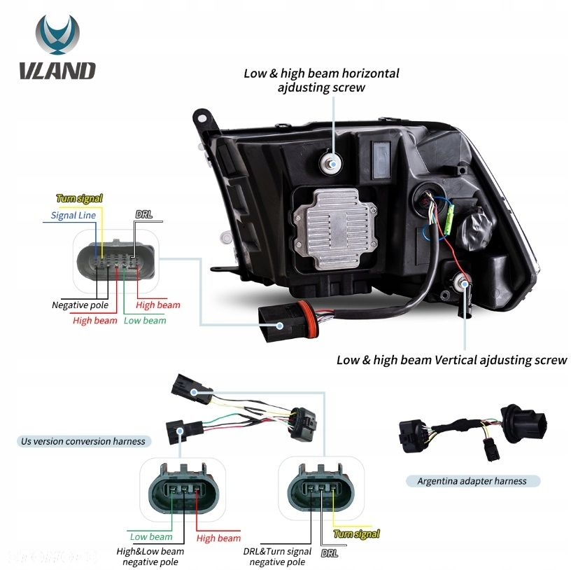 Reflektor Lampa kpl Vland Full Led Neon Tuning Dodge Ram IV 4 08-24 Classic - 11