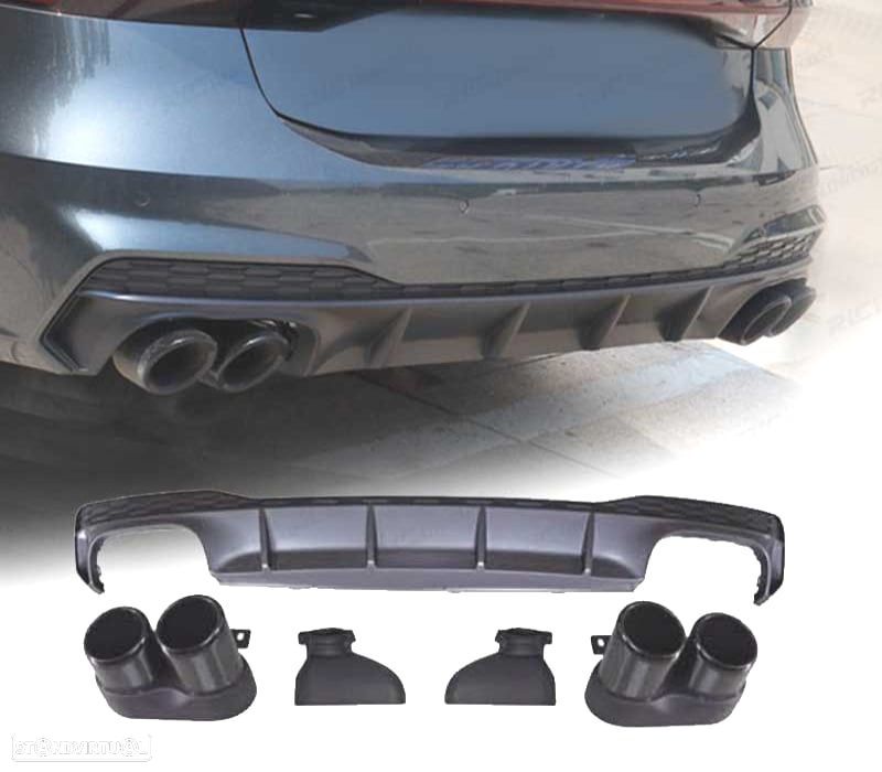 DIFUSOR AUDI A7 S LINE 19- LOOK RS7 + PONTEIRAS DE ESCAPE PRETO - 1