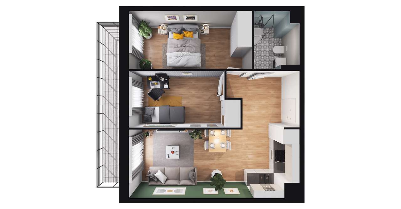 3-pokojowe mieszkanie 48m2 + balkon - Pełny obrazek: 2/7