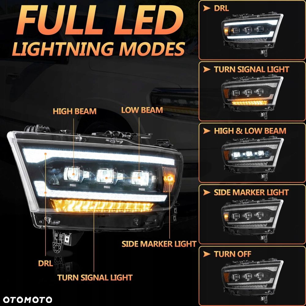 Reflektory Lampy Vland LED Europa 3-Soczewki Dodge Ram V 5 1500 2019-2024 - 5