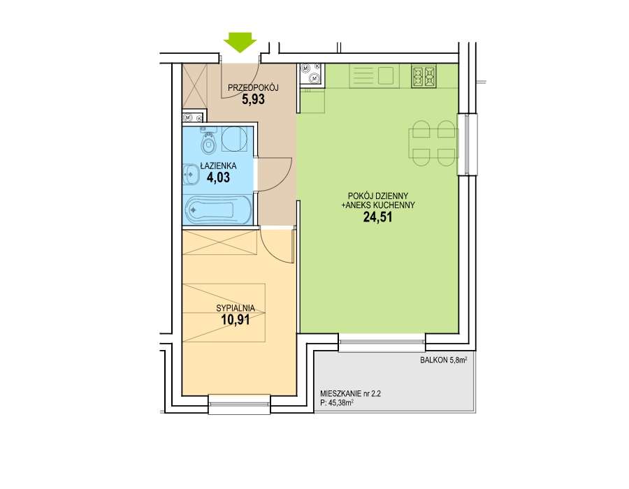Mieszkanie na sprzedaż, 2 pokoje, 46 m², Zielona Góra