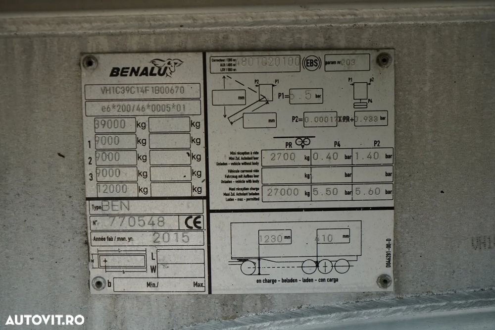 Benalu BASCULĂ BENALU / 29 m³ / ALUMINIU / AXĂ RIDICATĂ / GREUTATE: 5.000 KG / JANTE DIN ALIAJ / SAF / PRELATĂ ELECTRICĂ / IMPORTAT - 18