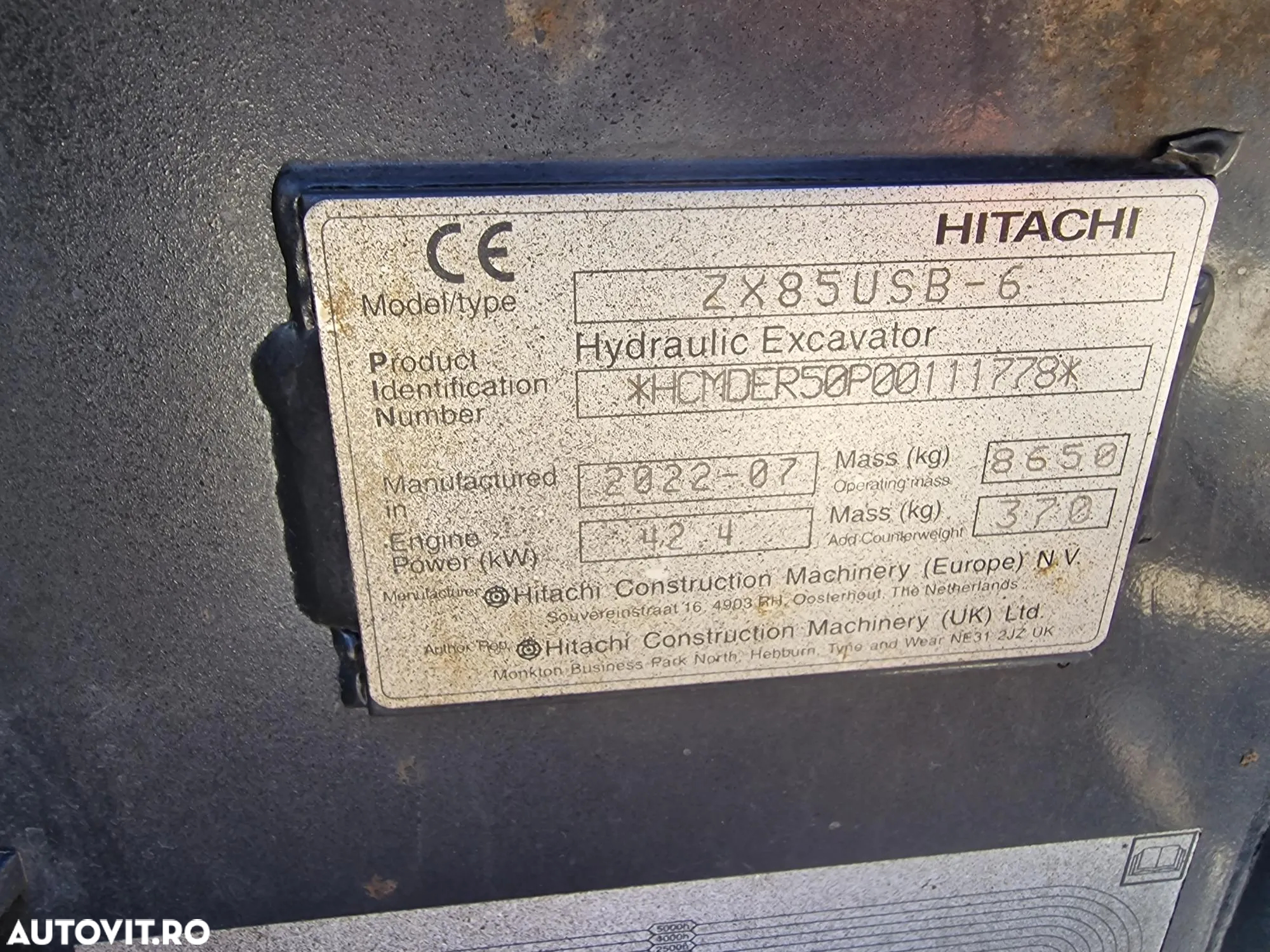 Hitachi ZX85, 2023, 19.85, Cupla rapida si 3 cupe-63.900 eur+Tva., camera spate, camelre laterale, senzori detectie parametru, senile cauciuc 90% ok, posibilite leasing 4 ani, CA NOU-PROMOTIE 63900 EUR+tva - 11