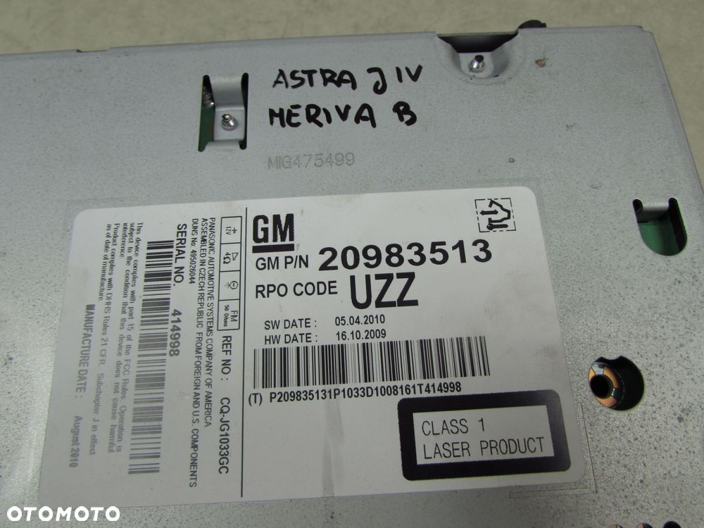 OPEL ASTRA J IV 09-15 RADIO RADIOODTWARZACZ CD 20983513 - 6