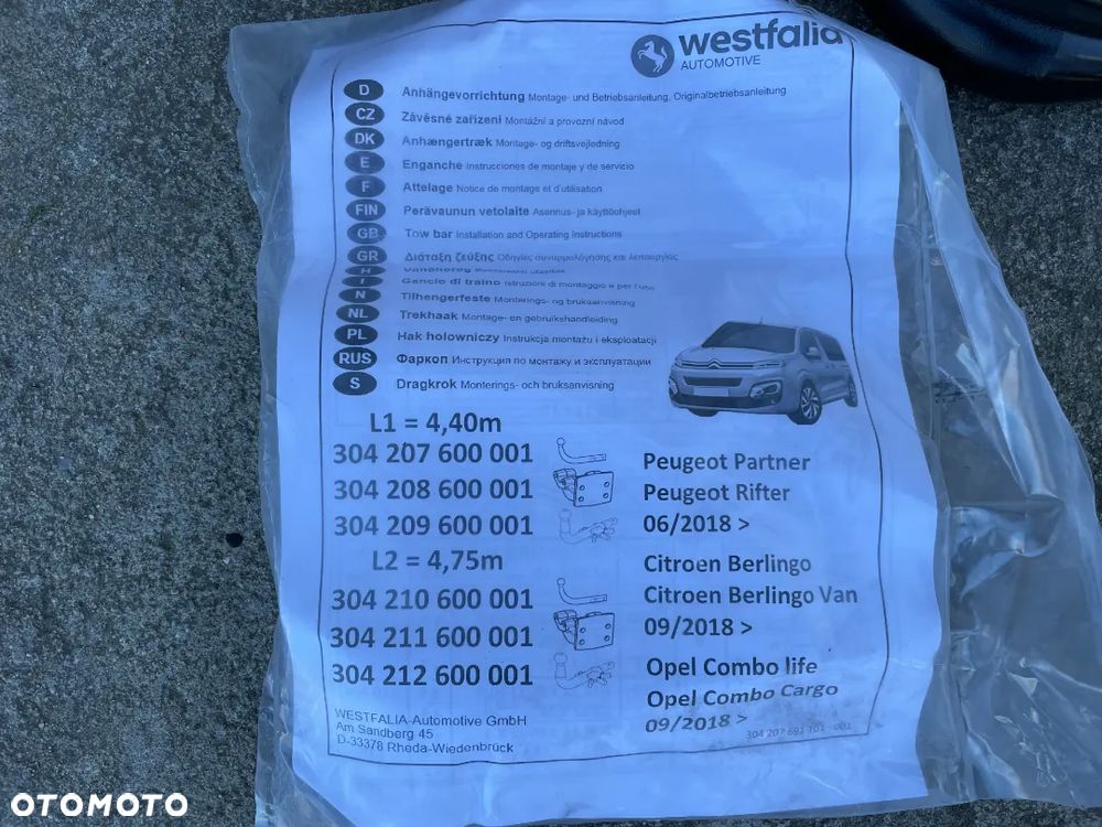 HAK HOLOWNICZY BERLINGO IV, PARTNER IV, COMBO E, RIFTER 2018-- NOWY - 2