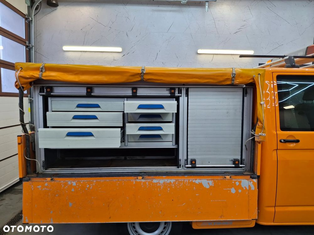 Volkswagen Transporter T5 Lift Doka Brygadówka Serwisowy Drogowy Półki Szuflady Warsztat Auto Warsztat Służba Drogowa Pomarańczowy Mobilny Serwis - 10