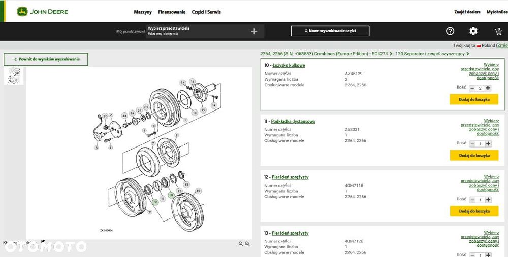 Łożysko ciągnik kompaktowy kombajn John Deere AZ46129 oryginał - 2