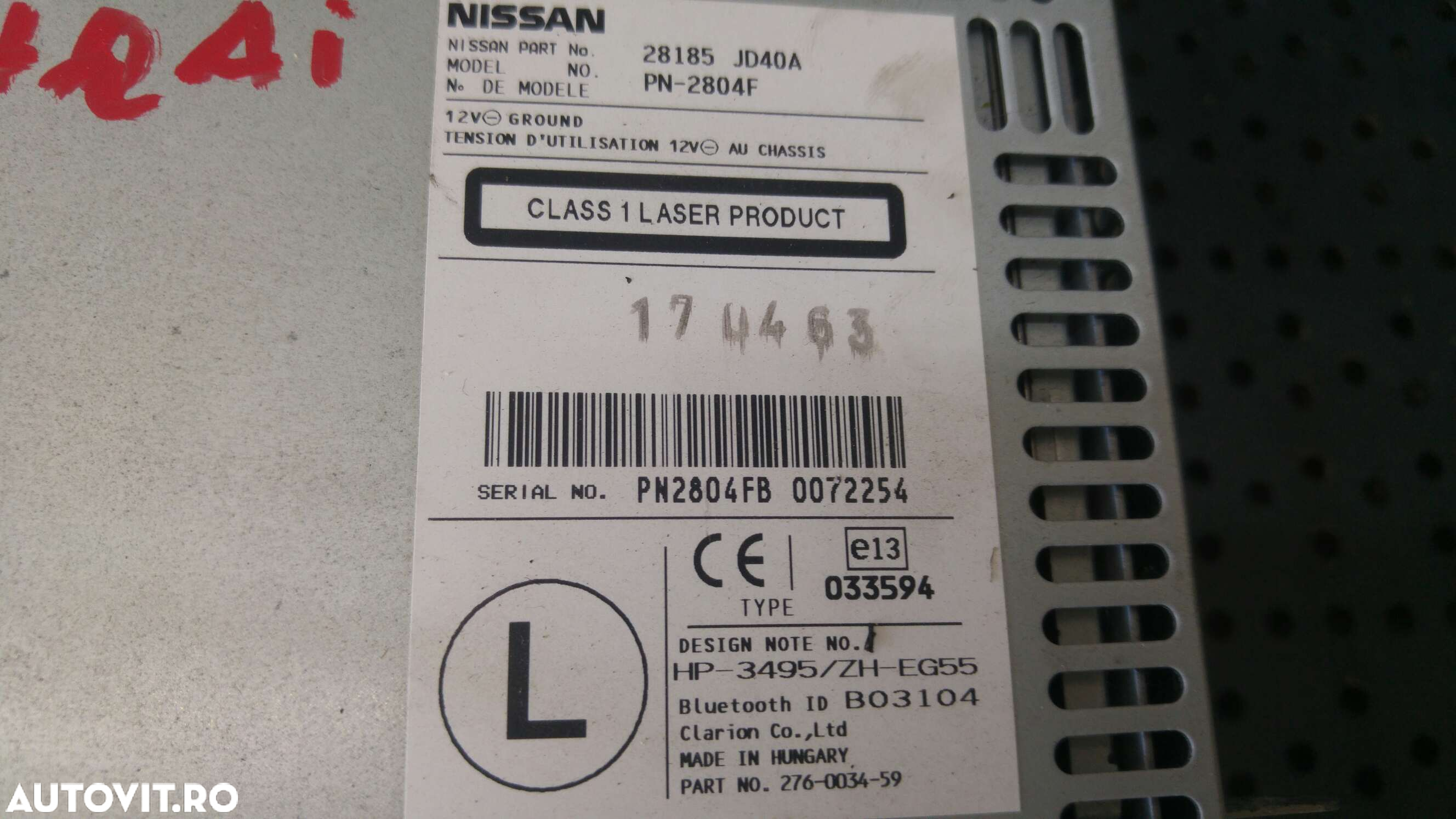 Radio cd player mp3 nissan qashqai j10 nj10 jj10e 28185jd40a 276003459 - 3