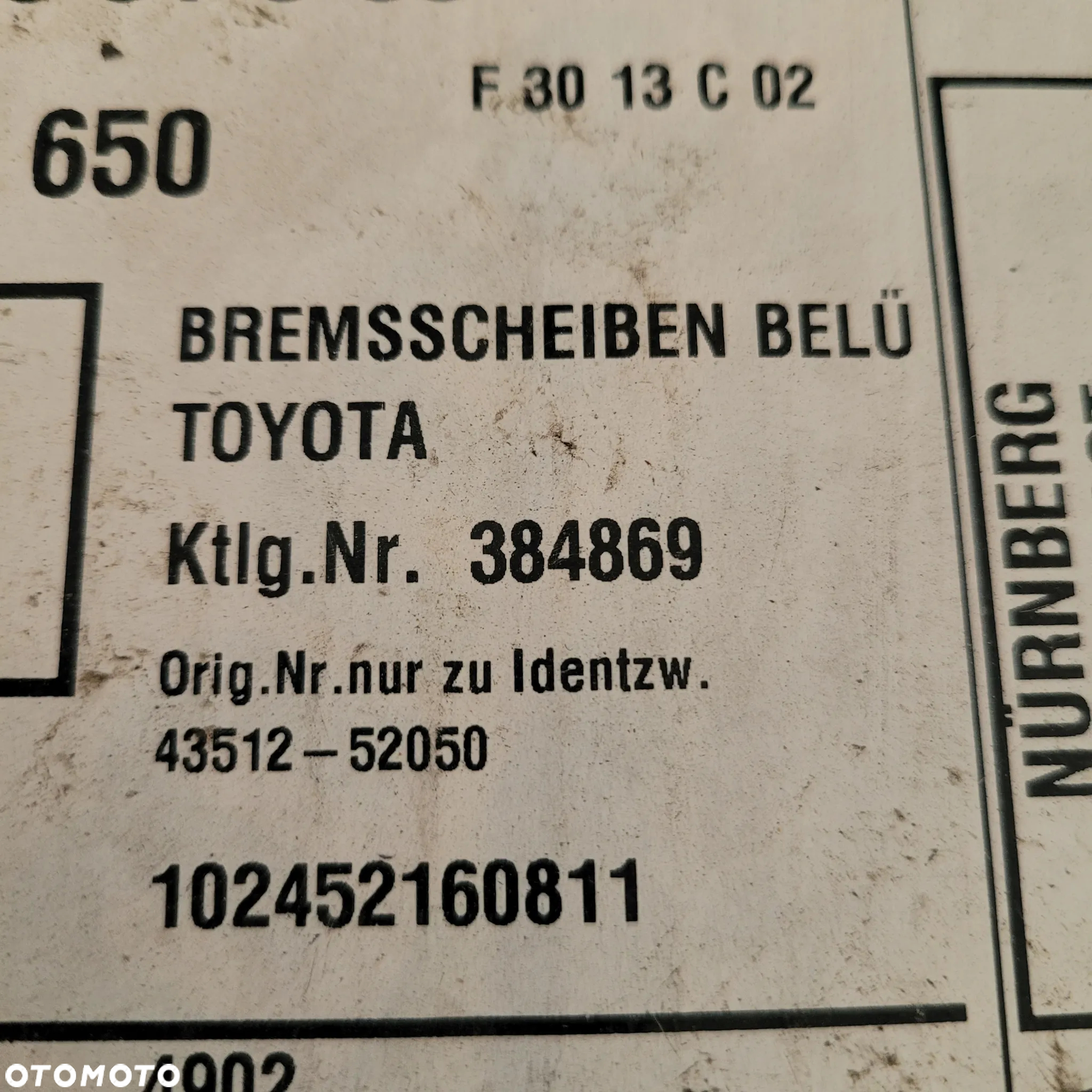 2 x TARCZA TOYOTA - 43512-52050 YARIS 99- - 2