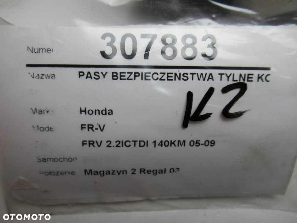 PASY BEZPIECZEŃSTWA TYLNE KOMPLET  HONDA FR-V (BE) 2004 - 2022 2.2 i CTDi (BE5) 103 kW [140 KM] - 9