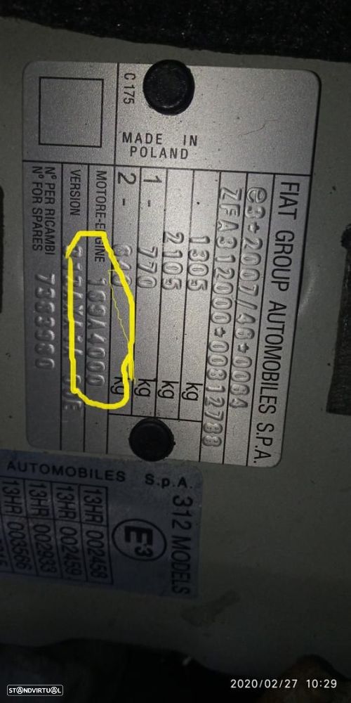 MOTOR COMPLETO | FIAT 500 C (312_) | 09 - | Ref: 169A4000 - 1