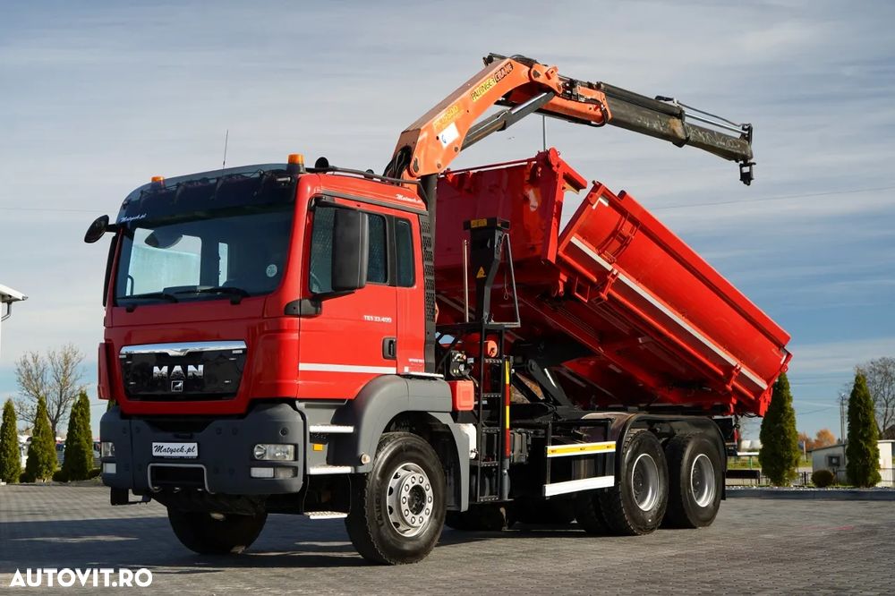 MAN TGS 33.400 / 6x4 / BASCUNĂ CU 2 LATE / BASCUNĂ HIDROBRATĂ + HDS PALFINGER PK 15500 / PILOT / MANUALĂ - 1