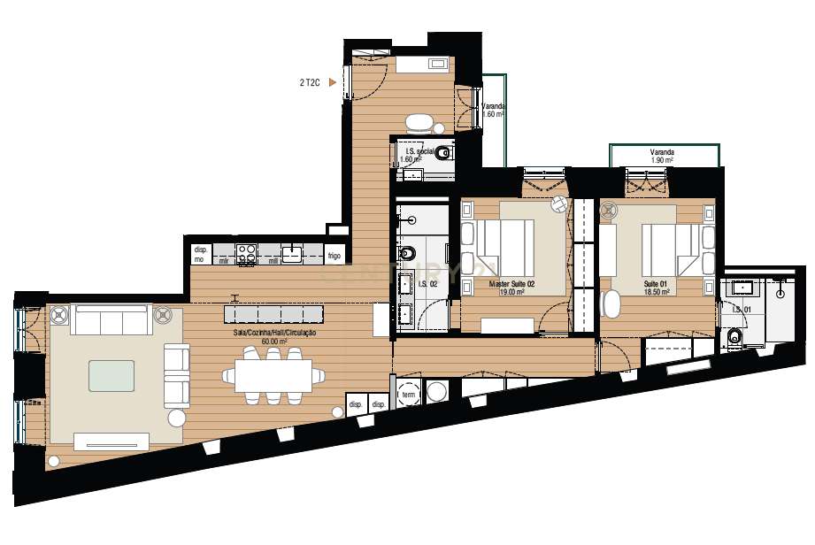 Sofisticado T2 com varanda e amplas áreas interiores ideais para vive - Grande imagem: 3/11