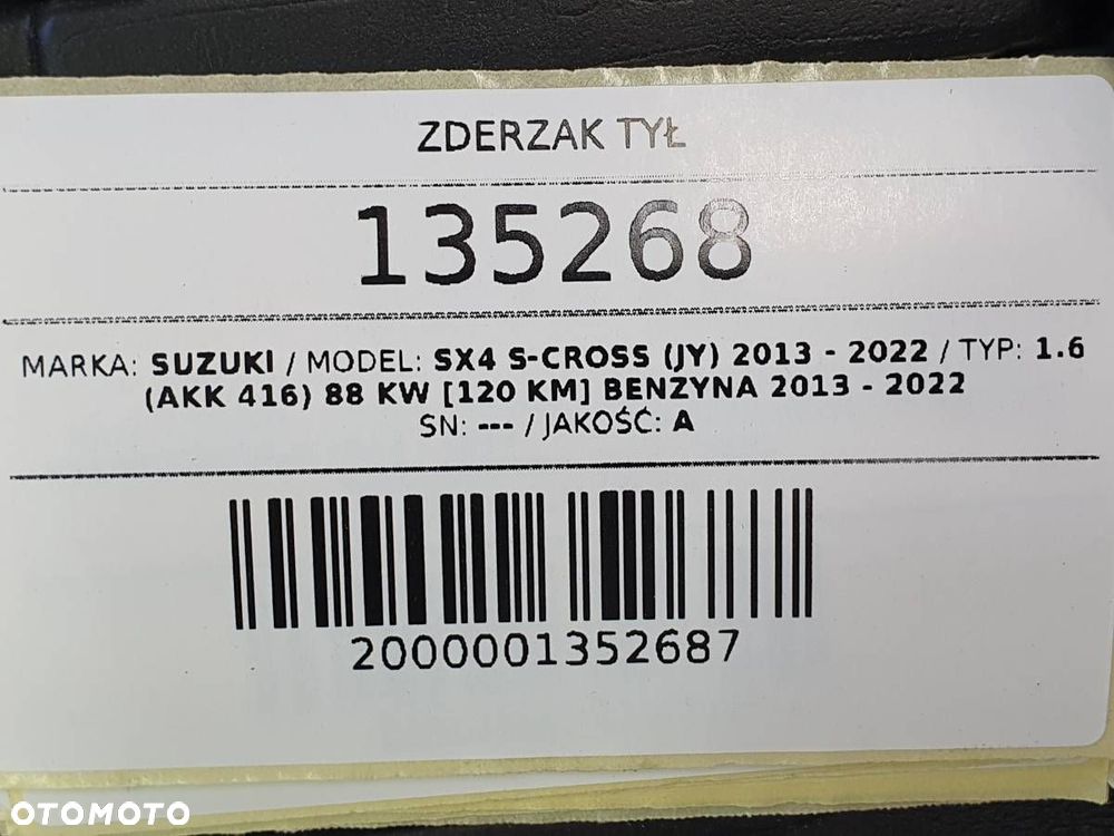 ZDERZAK TYŁ TYLNY KOMPLETNY PDC SUZUKI SX4 S-CROSS ZUM - 19