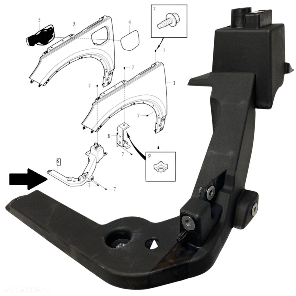 WSPORNIKA LEWY mocowanie uchwyt błotnika wzmocnienie VOLVO XC40 II 2018+ - 1