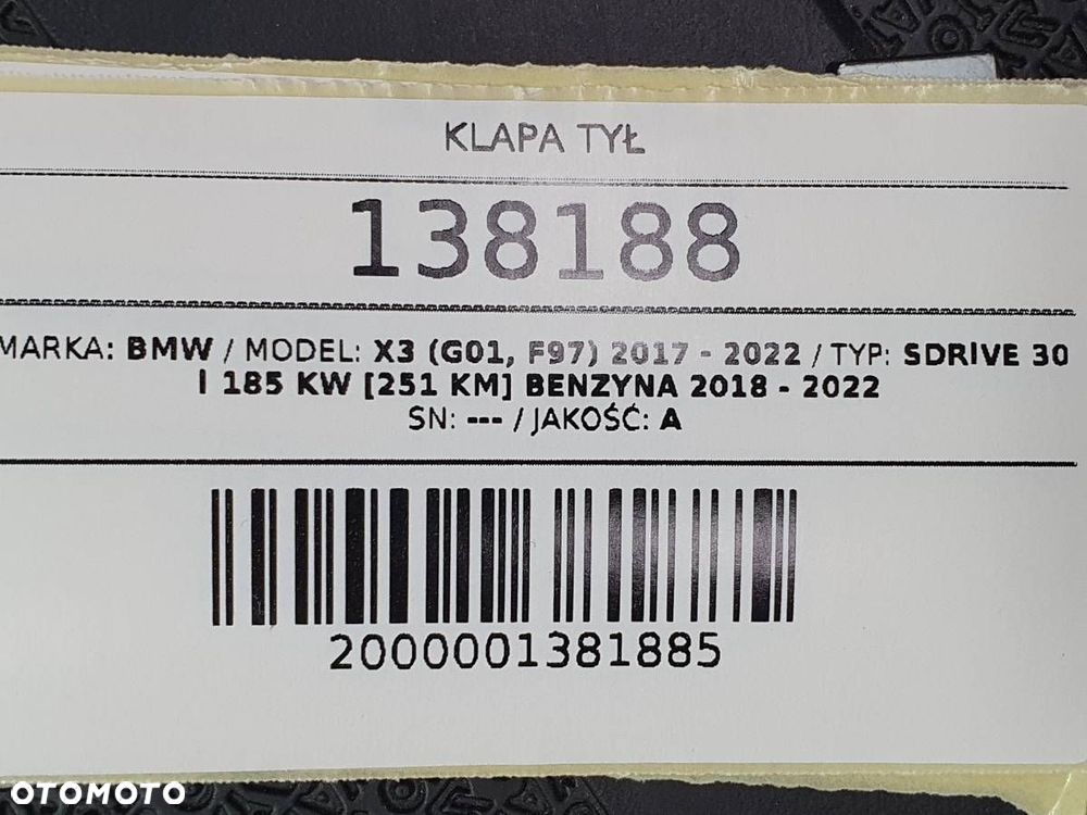 KLAPA TYŁ BAGAŻNIKA BMW X3 G01 668 SCHWARZ II ORYGINAŁ 2019 - 14