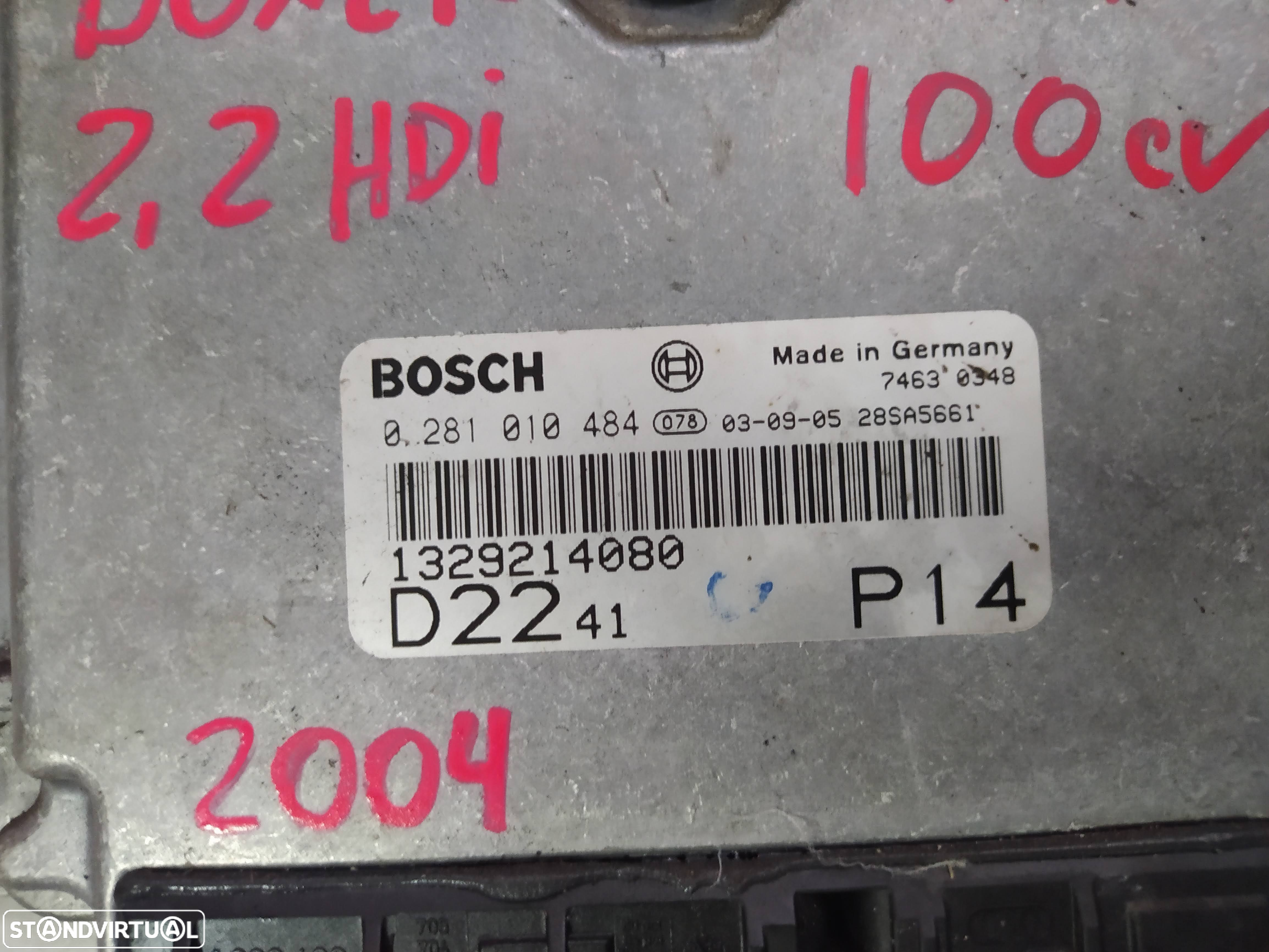centralina peugeot BOXER 2.2HDI 101cv 4HY 2004- 0281 010 484 - 1329214080 - D2241 - P14 - 3