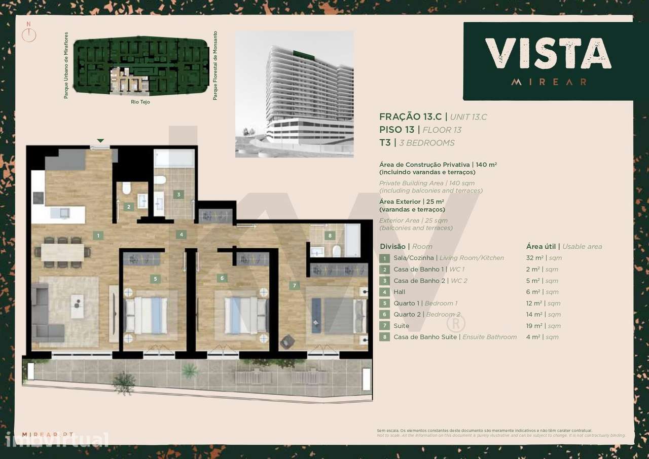 T3 Novo no VISTA MIREAR | 140 m2 | 13.º Andar | Varanda com Vista Mar