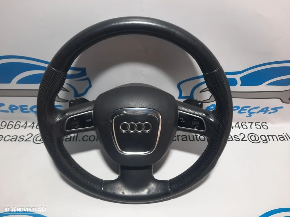 .VOLANTE GUIADOR COMPLETO AUDI A5 8T0 8T3 8TA COUPE CABRIO S LINE S-LINE AUDI A3 8P 8P1 A4 B6 B7 B8 Q5 PELE PERFURADA COMANDOS MULTIFUNÇÕES PATILHAS AIRBAG - 1