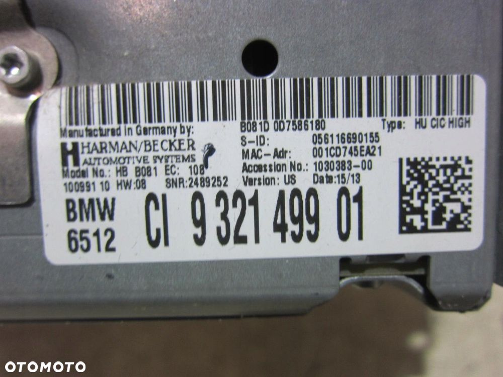 BMW 3 F30 CZYTNIK NAWIGACJI RADIO CIC HIGH 65129262395 USA 9321499 - 8