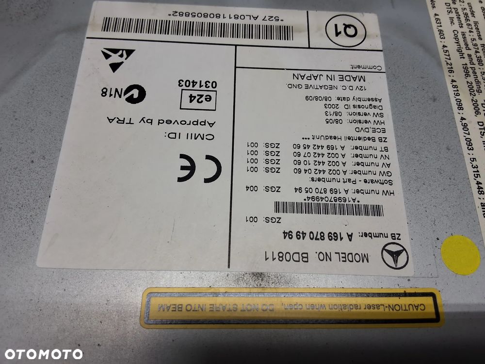 MERCEDES B-KLASA W245 A-KLASA W169 RADIONAWIGACJA KOMAND A1698704994 - 6