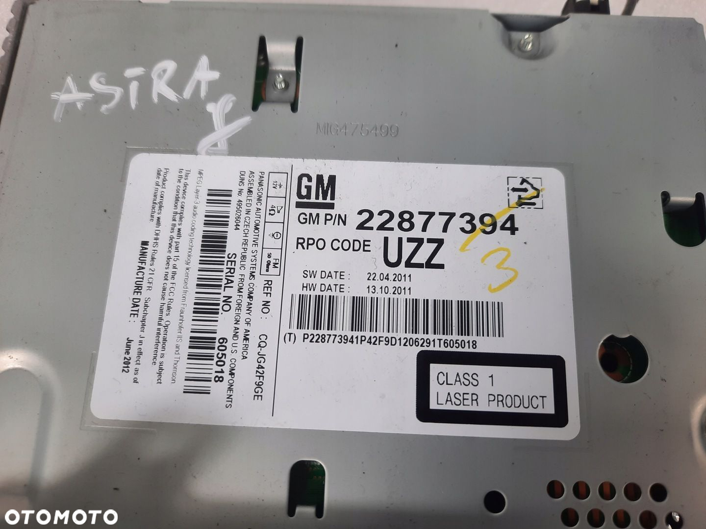 OPEL ASTRA J RADIO CD FABRYCZNE 22877394 - 3