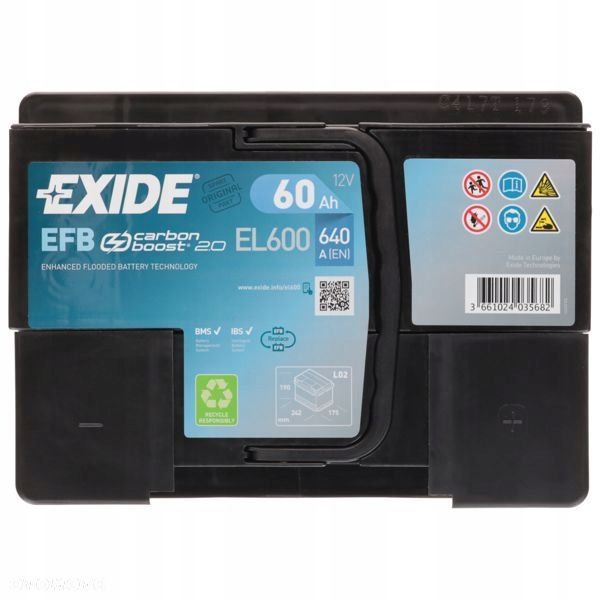 Akumulator Exide EL600 60Ah 640A L2 EFB StartStop - 17 kg - 3