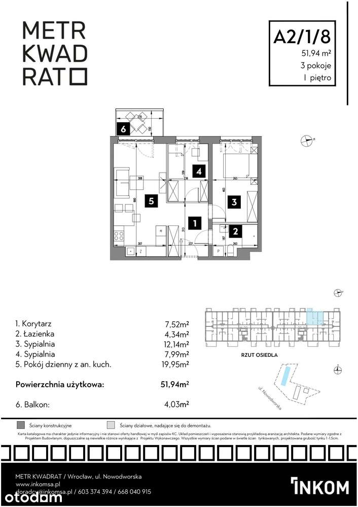 3-pokojowe mieszkanie 51m2 + balkon Bezpośrednio - Pełny obrazek: 2/7