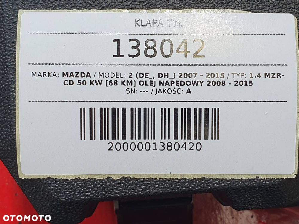 KLAPA TYŁ TYLNA BAGAŻNIKA KOMPLETNA MAZDA 2 DE 2008 - 10