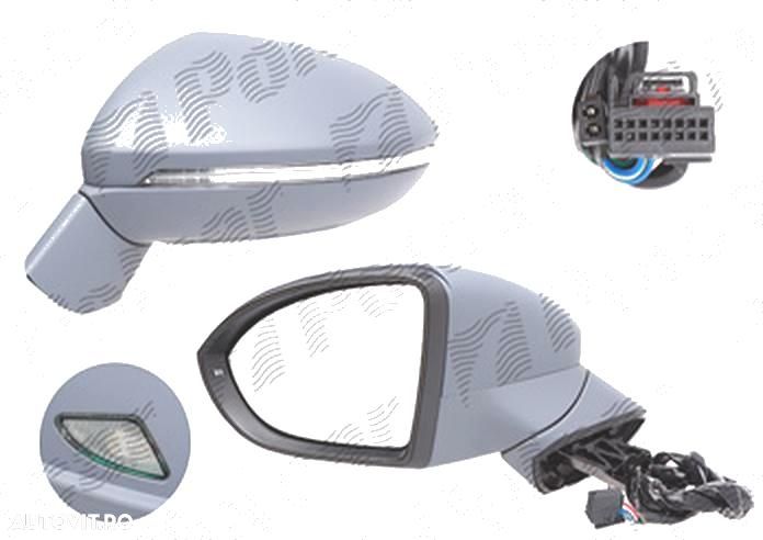 Oglinda exterioara VW Golf Sportsvan, 02.2014-, stanga/dreapta, reglare electrica; grunduit; incalzita; geam asferic; cromat; pliere electrica; 11 pini; cu semnalizare; brat oglinda grunduit, cu lampa peri - 1
