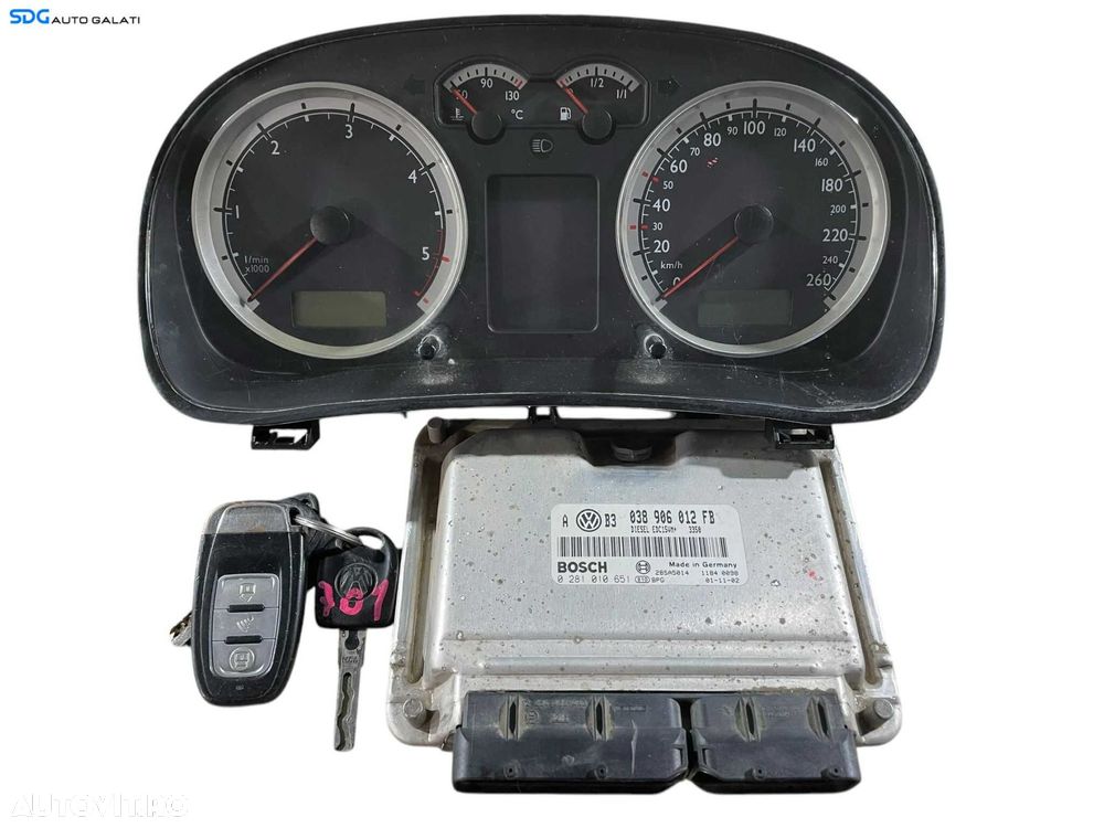 Kit Pornire ECU Calculator Motor Bosch Ceas Ceasuri Instrumente Bord Chei Cheie CIP Imobilzator Volkswagen Bora 1.9 TDI 1998 - 2005 Cod 038906012FB 0281010651 1J5920806G [LR0215] [LR0216] - 1