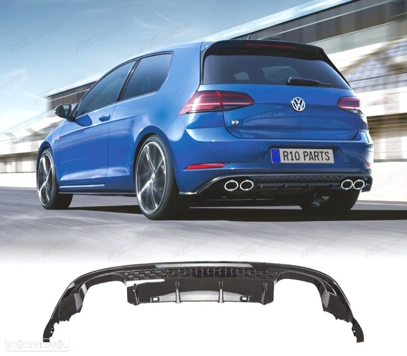 DIFUSOR VOLKSWAGEN VW GOLF 7 12-17 LOOK R PRETO BRILHANTE SAÍDA DUPLA - 1