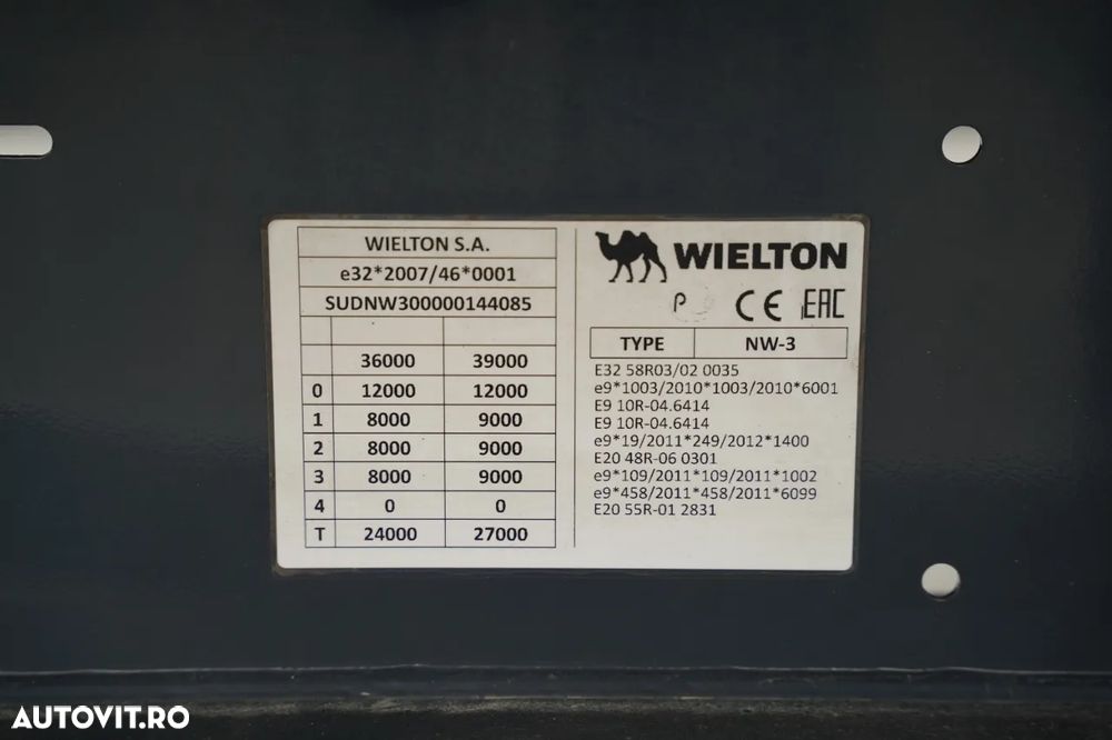 Wielton / SEMIREMORCĂ BASCULANTĂ - 46 m³ / ALUMINIU / AXĂ RIDICABILĂ / AXE SAF / GREUTATE: 6.130 KG / - 23
