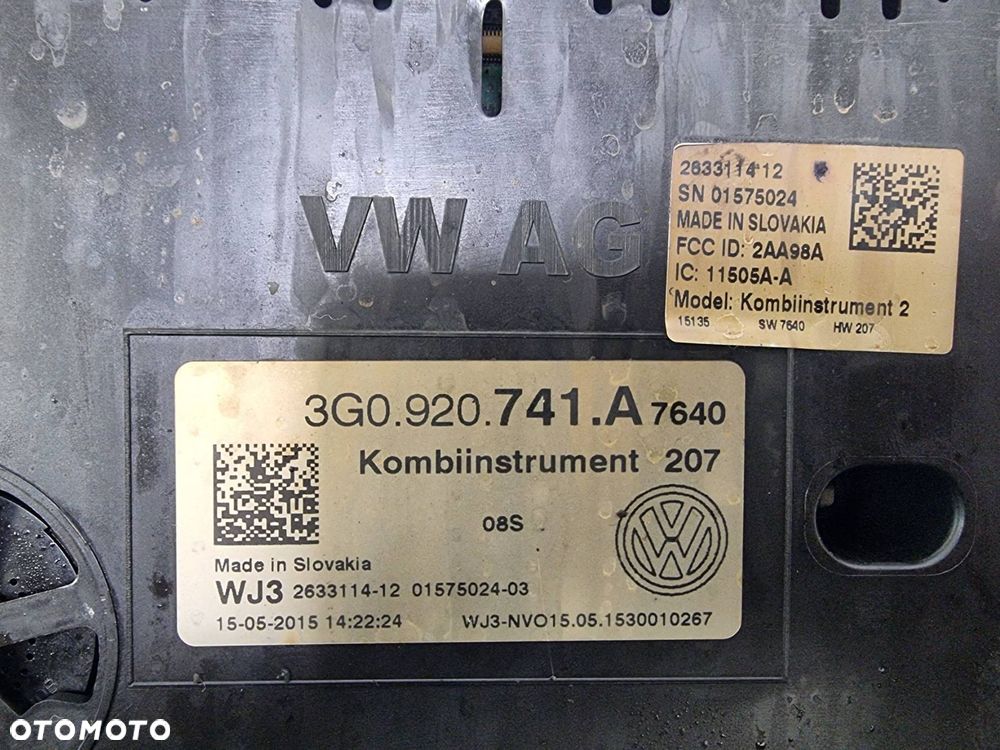 LICZNIK ZEGAR VOLKSWAGEN PASSAT B8 3G0920741A - 2