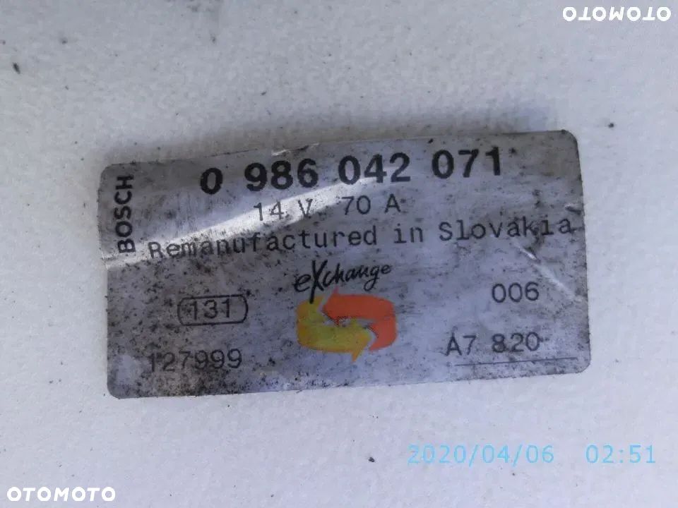 ALTERNATOR CITROEN PEUGEOT 0986042071 BOSCH 70A BERLINGO PARTNER EXPERT C15 JUMPY XSARA 206 306 - 2