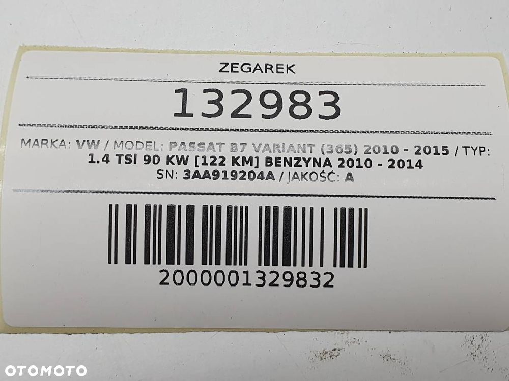 ZEGAREK KONSOLI DESKI VW PASSAT B7 3AA919204A ORYGINAŁ - 5